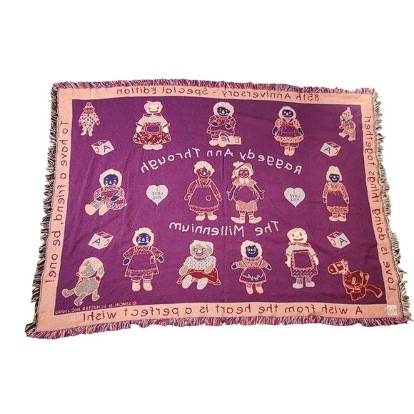 Vtg 1999 Raggedy Ann Tapestry Throw Simon & Schuster USA 85th Anniversary Years - Picture 7 of 7